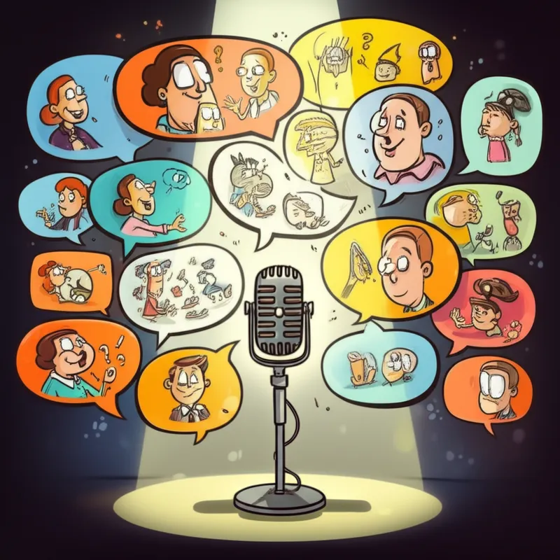 Illustration visuelle de monologues: Une longue série d'histoires comiques et de blagues comme divertissement - Image 1