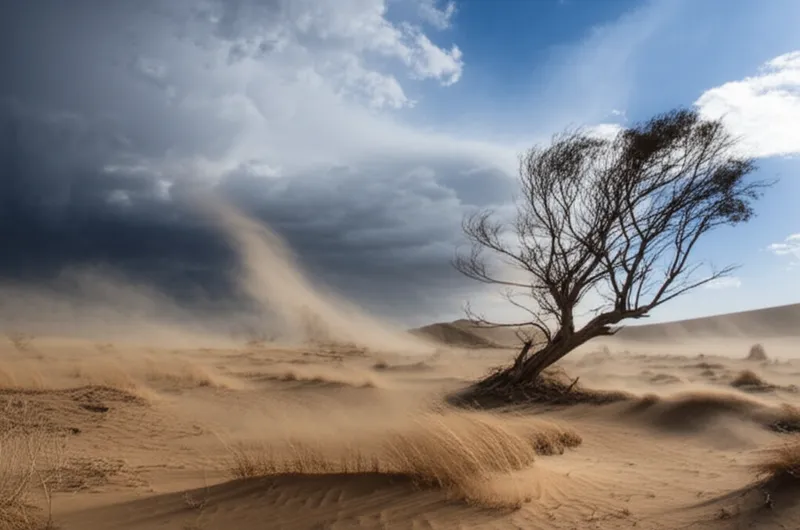 Illustration visuelle du mot « windstorm » - Tempête de vent, coup de vent