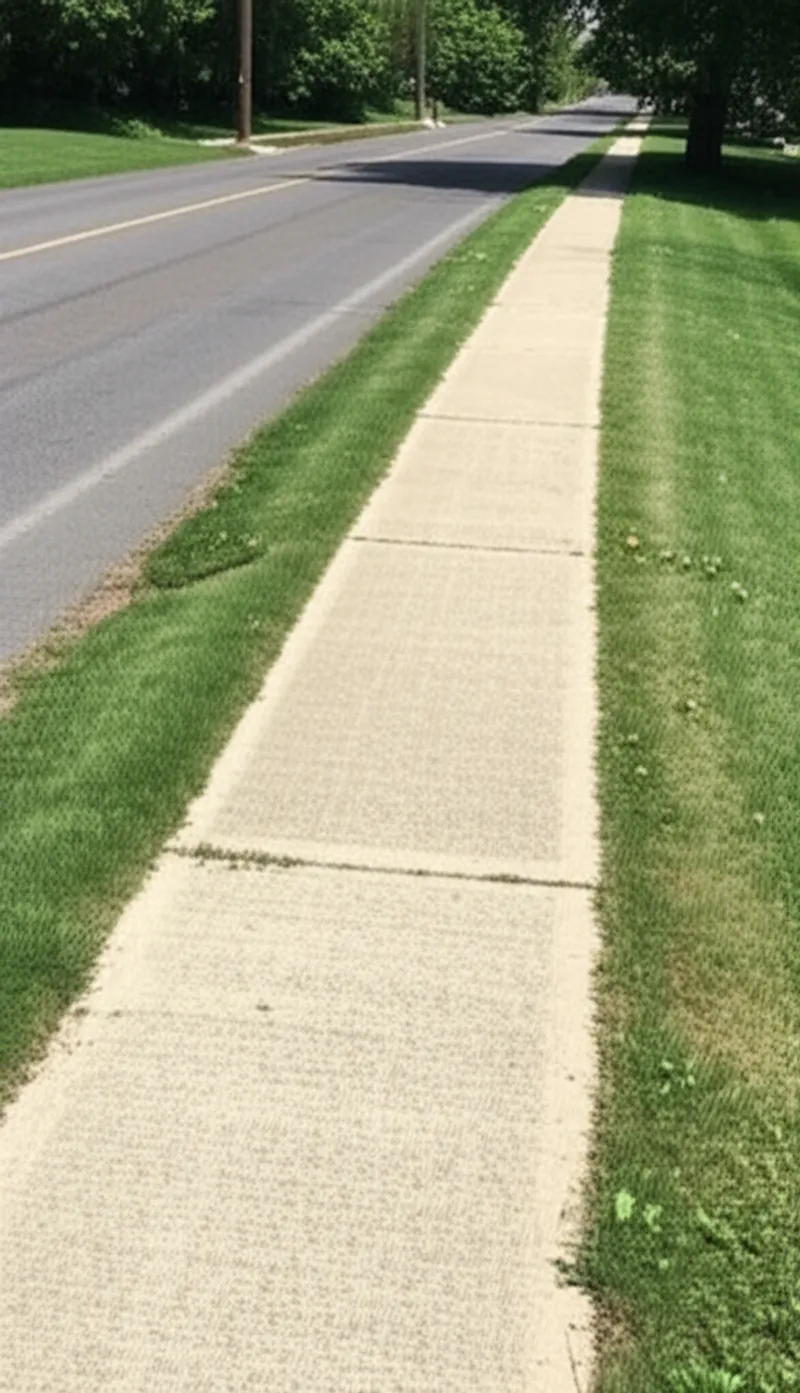Visual illustration for the word "sideways" - A footpath near a road.