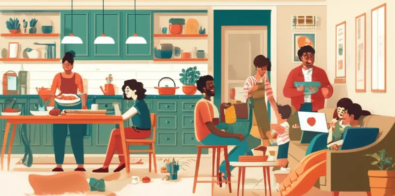 "household" शब्द का दृश्य चित्रण - परिवार, घर