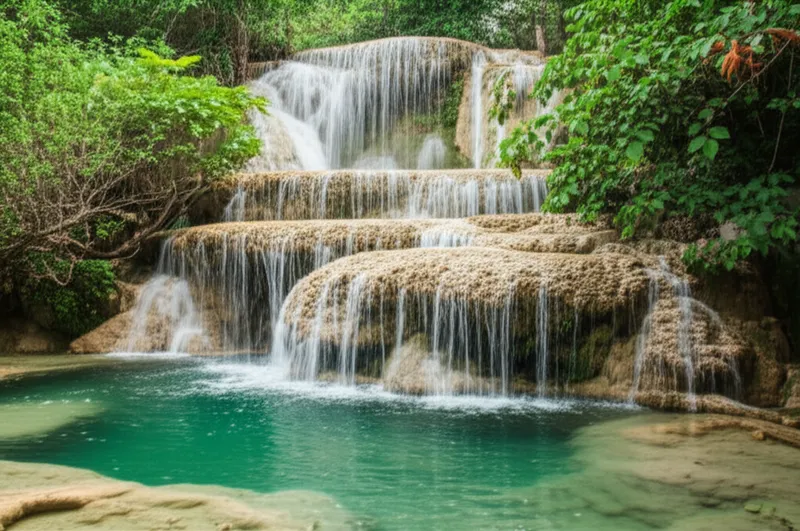 单词"cascade"的视觉插图 - 瀑布，小瀑布群
