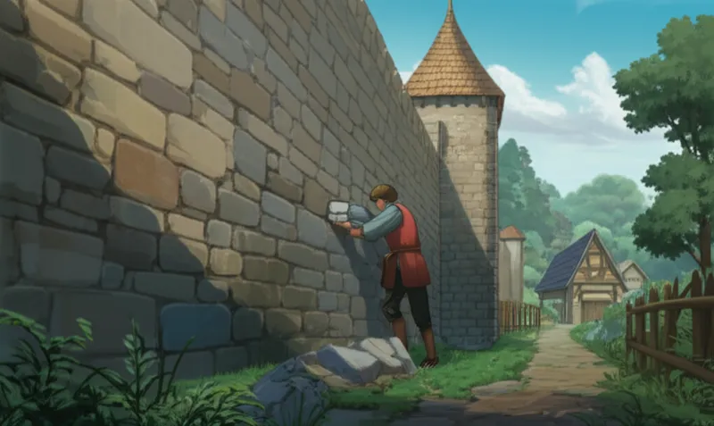 Visual illustration of wo: (possibly obsolete) To wall (to build a wall, or build a wall around). - Image 1