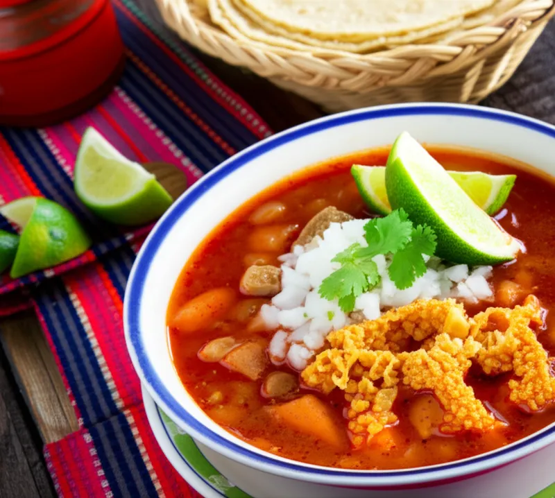 Ilustración visual de la palabra "menudo" - Una sopa mexicana tradicional hecha con callos y chiles