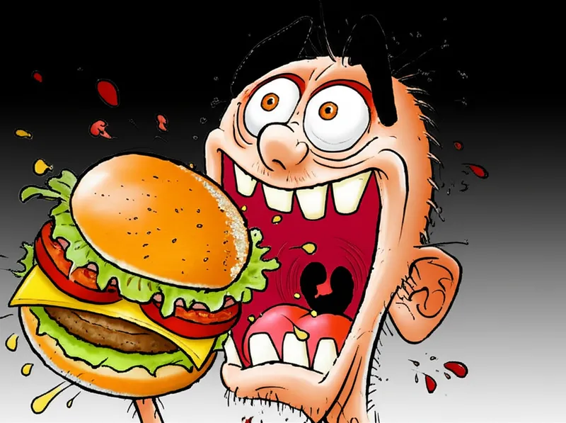 توضيح مرئي للكلمة "ravenous" - جائع جدا، شديد الجوع