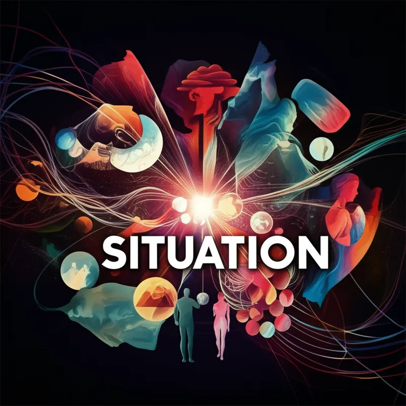 Visual illustration for the word "situation" - The combination of circumstances at a given moment; a state of affairs.