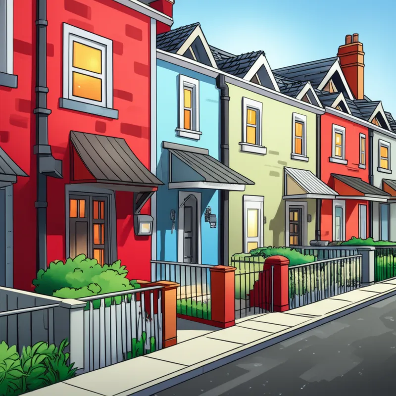 Visual illustration for the word "neighborhood" - The quality of being a neighbor, of living nearby, next to each-other; proximity.