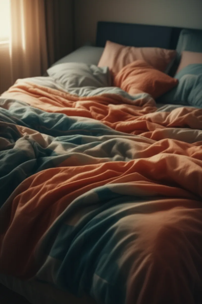 Visual illustration for the word "comfortable" - A stuffed or quilted coverlet for a bed; a comforter.