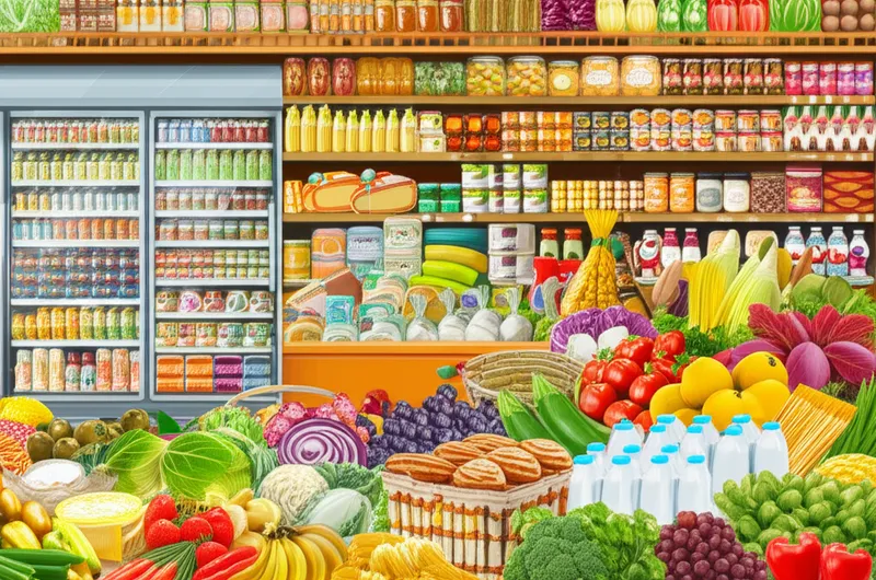 Visuelle Darstellung für das Wort „groceries" - Lebensmittel, Lebensmittelgeschäft