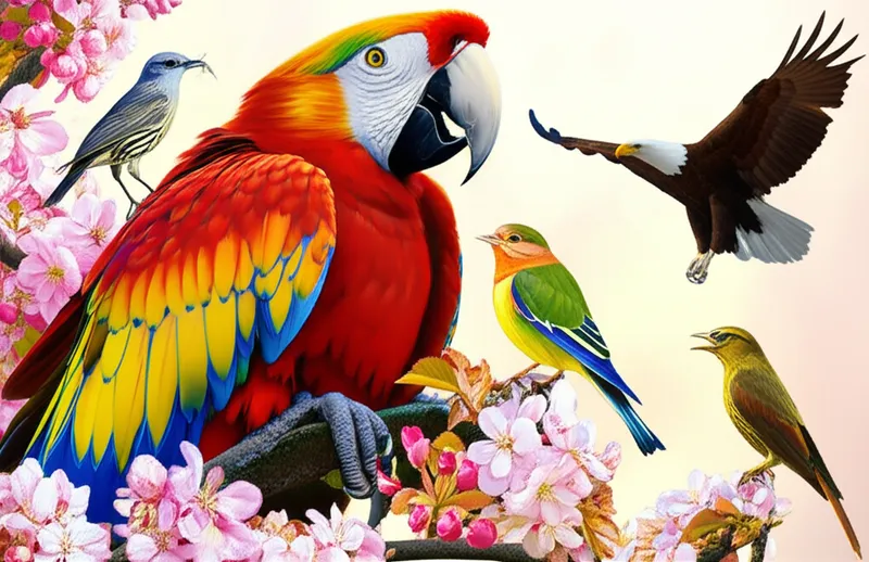 单词"birds"的视觉插图 - 鸟，禽类。
