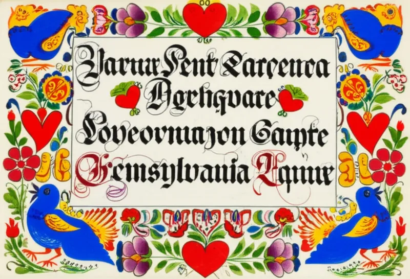 Visuelle Illustration von fraktur: Fraktur, eine pennsylvaniadeutsche Dokumentenart mit Aquarellillustrationen und Frakturschrift - Bild 1