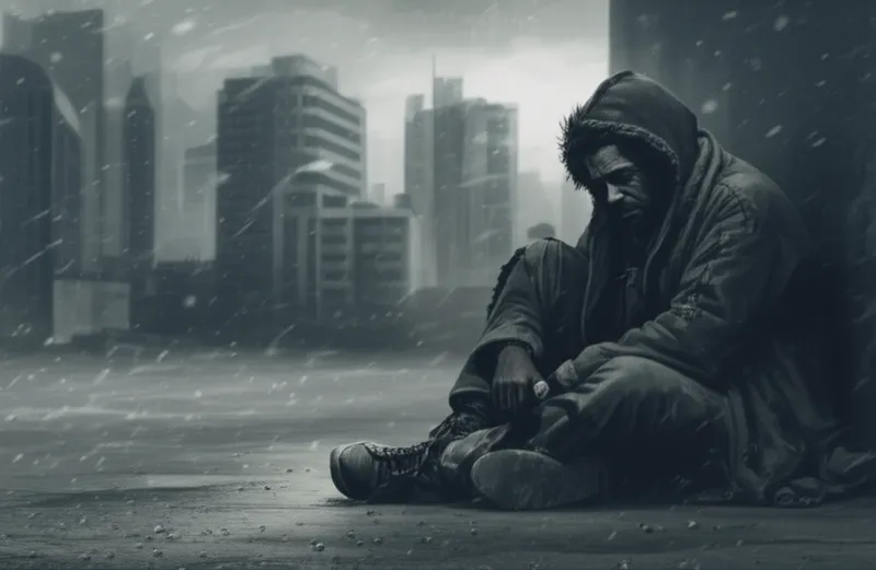 Visuelle Darstellung für das Wort „unsheltered" - Obdachlos, schutzlos