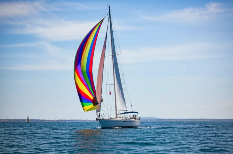 Visual illustration for the word "spinnaker" - A supplemental sail to the mainsail, especially a triangular one, used on yachts for running before the wind.