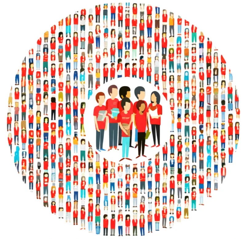 Visual illustration for the word "subgroup" - A group within a larger group; a group whose members are some, but not all, of the members of a larger group.