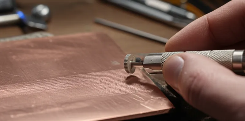 Illustration visuelle de roulettes: Une petite roue dentée utilisée par les graveurs pour rouler sur une plaque afin de produire des rangées de points - Image 1