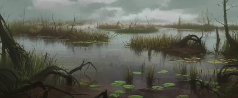 Visuelle Darstellung für das Wort „swampy" - Sumpfig, morastig