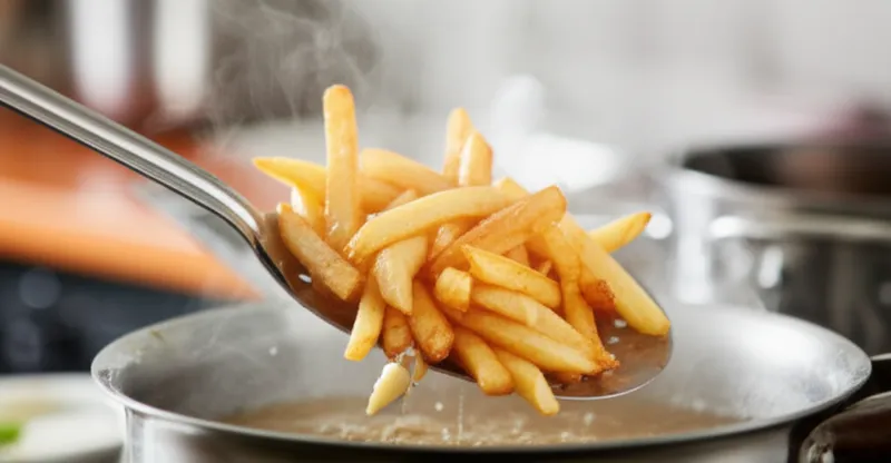 单词"fried"的视觉插图 - 油炸的，煎的
