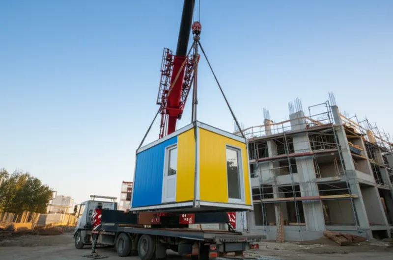 Ilustración visual de la palabra "portable" - Edificio portátil, prefabricado