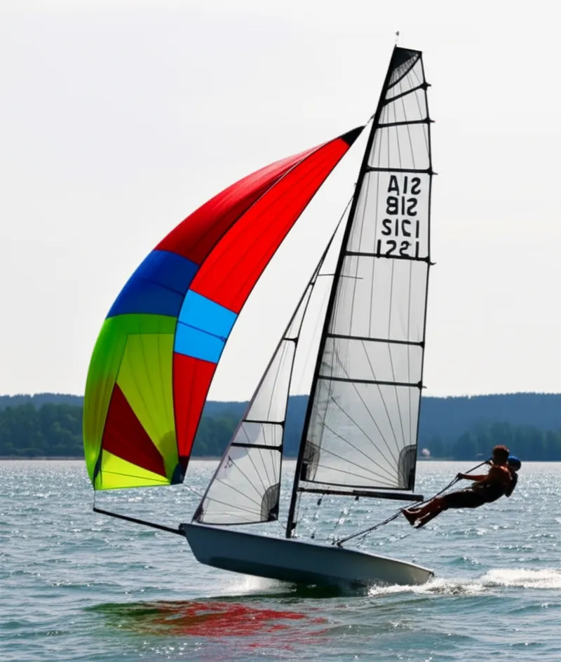 Visual illustration of fireballs: A class of sailing dinghy with a single trapeze and a symmetrical spinnaker, sailed by a crew of two. - Image 1