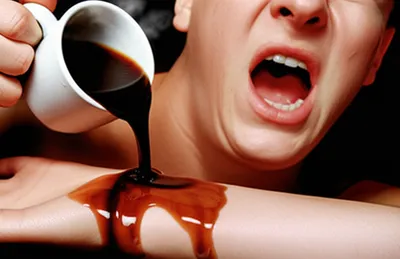 Visual illustration for the word "scold" - To burn with hot liquid.