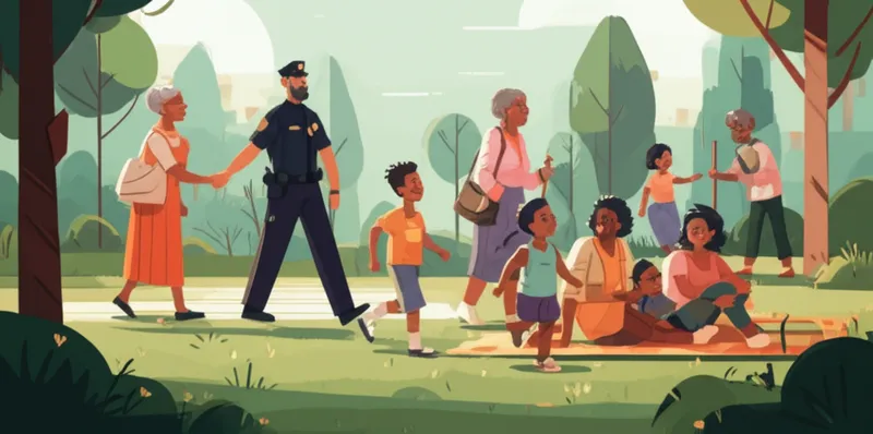 "policing" शब्द का दृश्य चित्रण - कानून लागू करना, व्यवस्था बनाए रखना