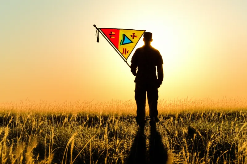 Visual illustration of guidon: A soldier assigned to carry such a banner. - Image 1