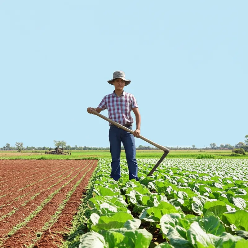 Visual illustration for the word "farmer" - A person who works the land and/or who keeps livestock, especially on a farm.