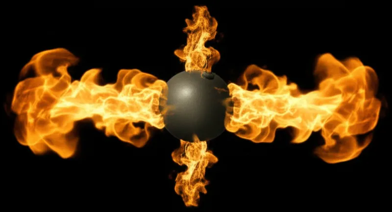 Visual illustration of fireballs: A charge made of a disc-shaped bomb shell, with four sets of flames, at the top, bottom and on either side. - Image 1