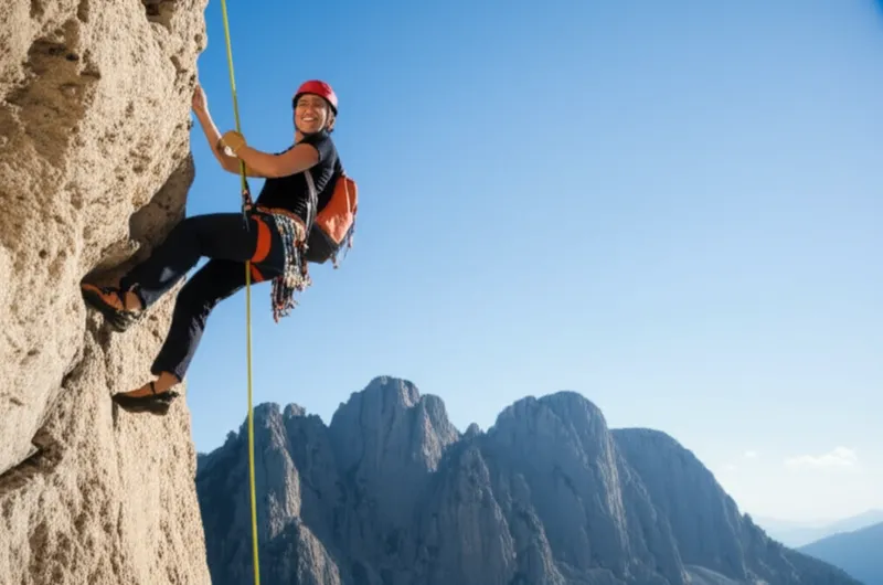 Illustration visuelle du mot « abseiling » - Descendre en rappel