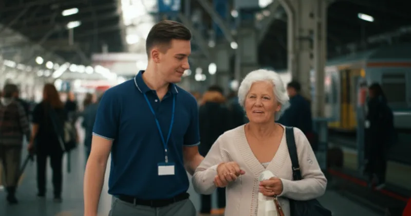 Ilustración visual de la palabra "attendant" - Acompañante, asistente