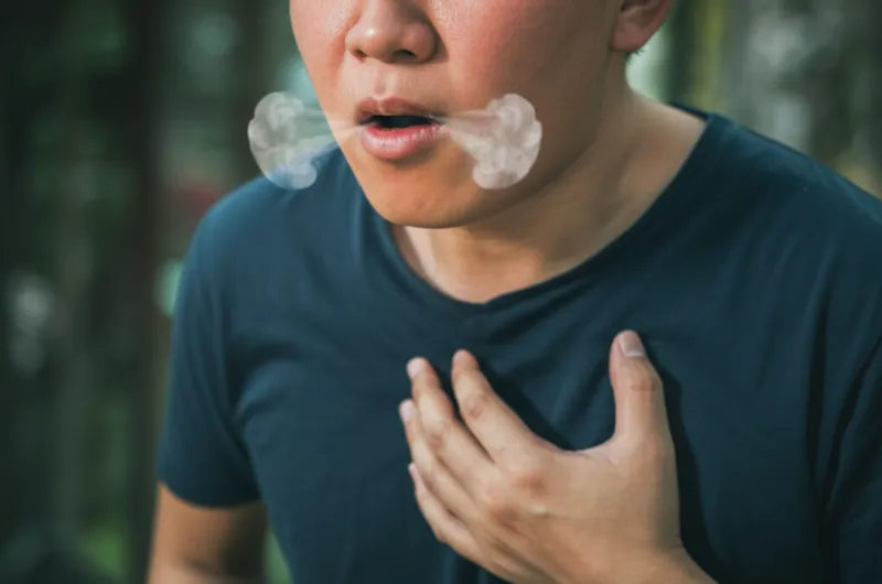 Visuelle Darstellung für das Wort „coughed" - Hustete